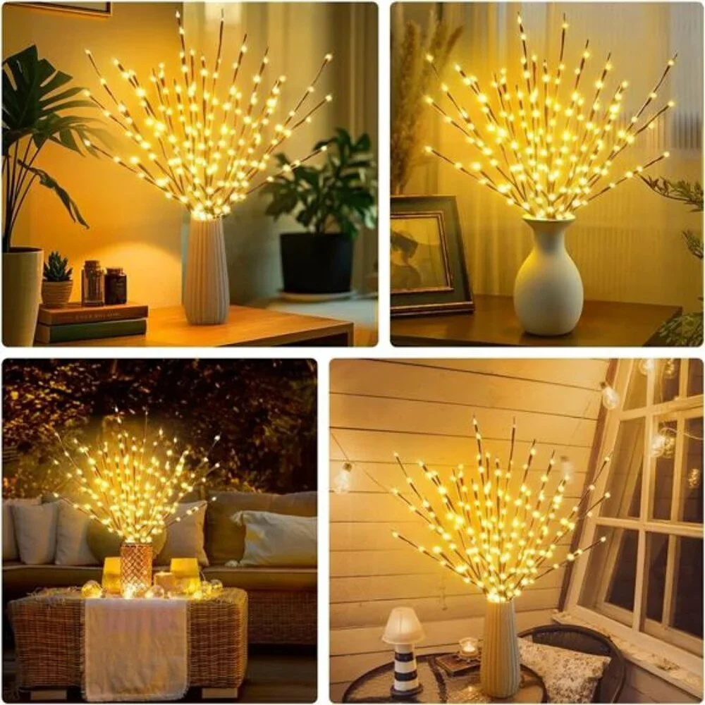 LED Branch Lights 2 Pack Battery Operated Willow Twig Vase Home Decor Warm White
